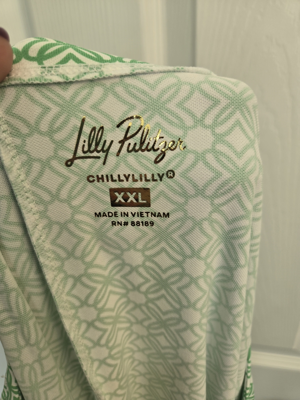 Lilly Pulitzer Chilly Lilly Solia UPF 50 Green White Geometric LS Dress XXL - Picture 8 of 14